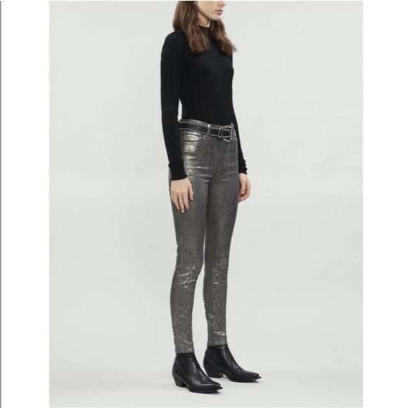 New J Brand Leenah metallic snakeskin python animal print high rise coated jeans - Picture 2 of 5